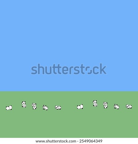 Vector,A panda runs on the grass and rolls over a blue sky above.