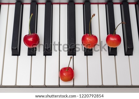 Piano chord shown by cherries on the key - Seventh series - G#7 (G sharp seventh) / Ab7 (A flat seventh)