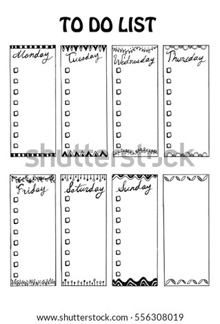 Weekly Planner & Schedule, To do list, Hand Drawn Style, Vector