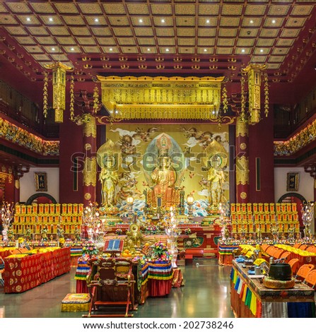 SINGAPORE - JUNE 20: The statue of Buddha in Chinese Buddha Tooth Relic Temple in Singapore on June 20, 2014.