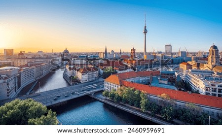 Image, Stock Photo Berlin skyscrapers in the evening with cloudscape