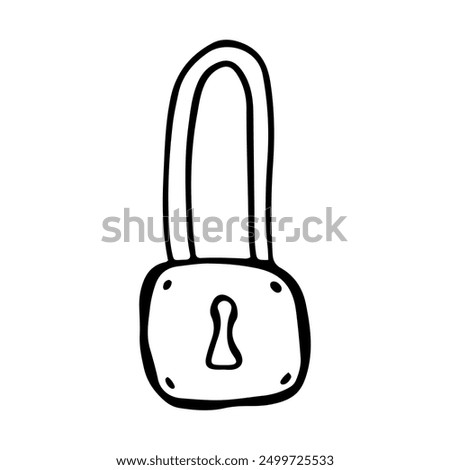 Hand-Drawn Doodle Lock. Hand drawn Padlock sketch style. Locked Padlock Drawing, security concept art.