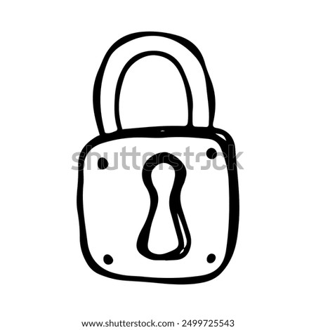 Hand-Drawn Doodle Lock. Hand drawn Padlock sketch style. Locked Padlock Drawing, security concept art.