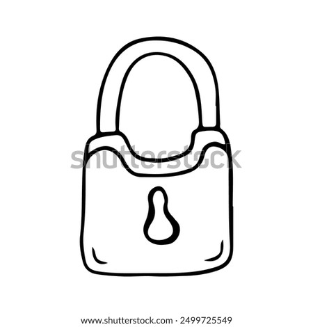 Hand-Drawn Doodle Lock. Hand drawn Padlock sketch style. Locked Padlock Drawing, security concept art.