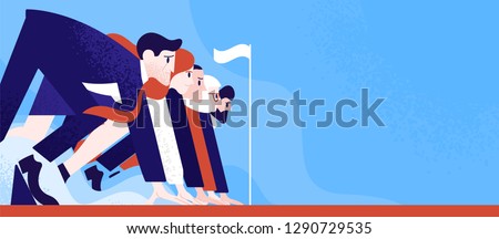 Office workers or clerks standing ready on start line before race or sprint. Business competition or rivalry between employees or colleagues. Colorful vector illustration in flat cartoon style. Photo stock © 