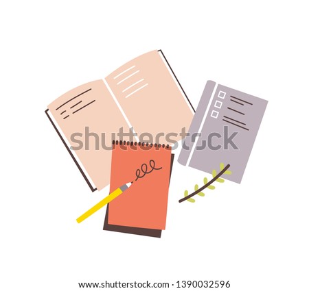 Notebooks, notepads, memo pads, planners, organizers for making writing notes and jotting isolated on white background. Decorative design elements. Colorful vector illustration in flat style.
