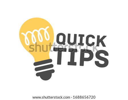 Cartoon quick tip badge isolated on white background. Light bulb symbol of solution or advice vector flat illustration. Idea sign with creative letterings or inscriptions decorated by design element