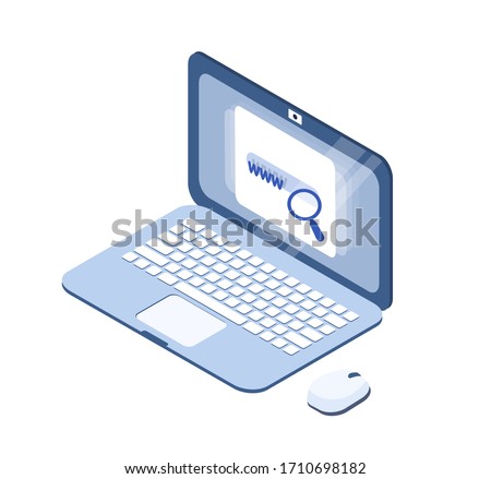 Cartoon laptop modern isometric design vector illustration. Smart electronic device with mouth for work, entertainment and communication isolated on white background. Colored computer pc