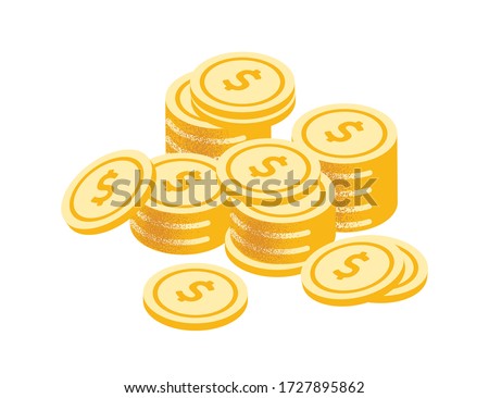Golden coins stack vector graphic illustration. Coin money stacked isolated on white background. Gold cash currency for payment. Cartoon symbol of wealth, income and finance