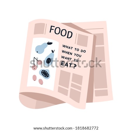 Weekly or daily newspaper sheet with picture and text vector flat illustration. Blank of healthy nutrition or snack isolated on white. Newsprint page with information about dietary or vegetarian food