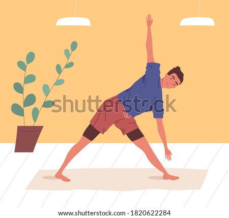 Similar – Image, Stock Photo Flexible young yogi man standing on beach