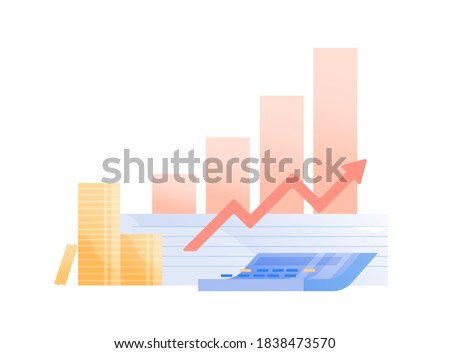 Concept of money profit, investment growth. Histogram shows growing funds and company success. Business improvement and financial profit graph. Vector illustration in flat cartoon style