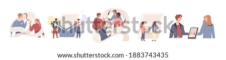 People signing paper and digital contract vector flat illustration. Set of scenes with entrepreneurs making deal. Concept of agreement conclusion, business partnership, documentary coherence isolated