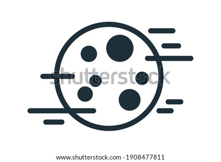 Simple weather icon with full moon with craters in foggy sky. Symbol of fog at night time in line art style. Linear flat vector illustration isolated on white background