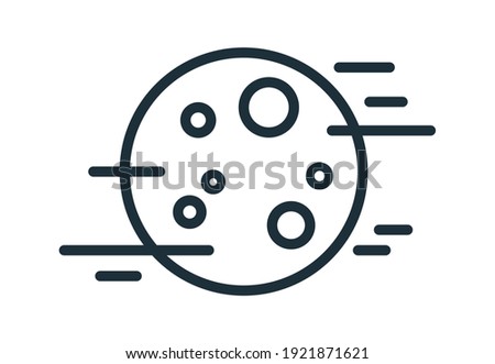 Simple weather icon with fog and full moon with craters. Symbol of foggy night time in line art style. Linear flat vector illustration isolated on white background