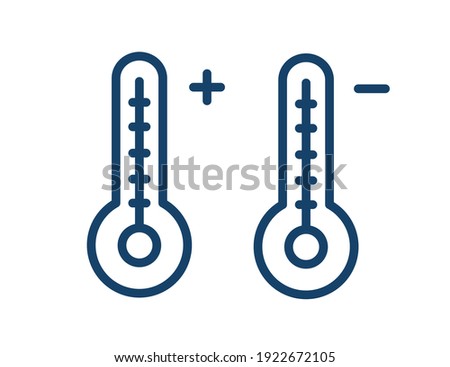 Two linear mercury thermometers with high and low temperatures. Simple icon of hot and cold weather in line art style. Flat vector illustration isolated on white background