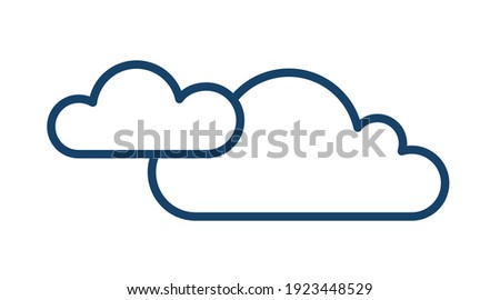 Cloudy and overcast weather icon with two clouds in line art style. Abstract simple logo. Contoured flat vector illustration isolated on white background