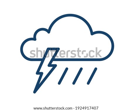 Thunder storm icon with cloud, lightning and rain. Simple weather logo of thunderstorm with thonderbolt. Flat vector illustration isolated on white background
