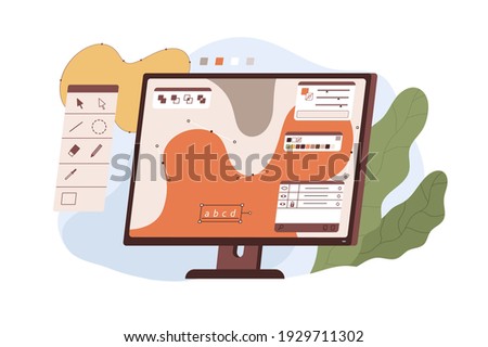 Graphic editor interface on computer screen for digital design and vector illustration. Modern software with tools isolated on white background