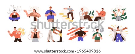 MBTI person types set. Different mindsets, behavior models, mental perceiving and thoughts. Psychological concept. Colored flat graphic vector illustration of people isolated on white background