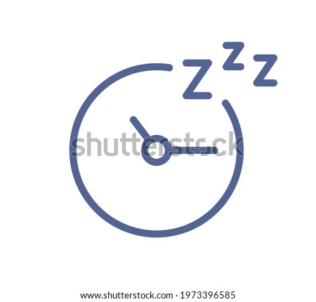 Simple lineart clock icon with arrows at night sleeping time. Bedtime symbol in line art style. Pictogram for web interface design. Linear flat vector illustration isolated on white background