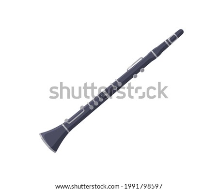 Clarinet, classical woodwind music instrument. Colored flat vector illustration isolated on white background