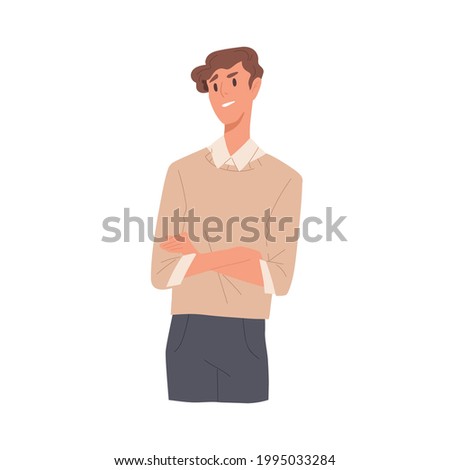 Arrogant selfish man with negative neglect face expression. Annoyed and bored person feeling superiority. Guy with condescending look. Colored flat vector illustration isolated on white background Foto d'archivio © 