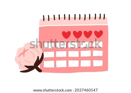 Menstrual calendar for menstruation control and pregnancy planning. Period schedule with marked days for woman and girl. Women cycle and PMS tracker. Flat vector illustration isolated on white