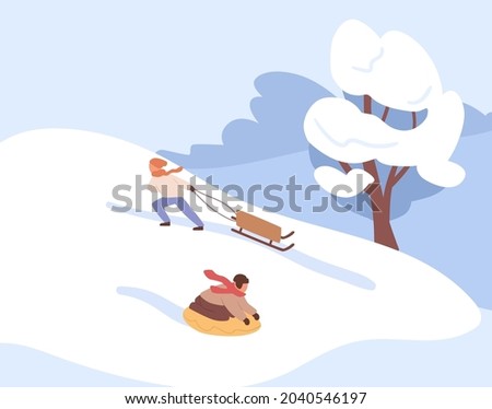 Similar – Image, Stock Photo People with sledges in the Harz Mountains against the light