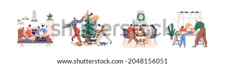 Similar – Image, Stock Photo Child decorating the tree seen from behind