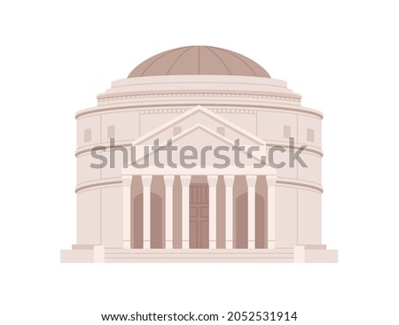 Roman Pantheon building. Ancient Italian temple with columns. Facade of famous imperial construction. Architecture of Rome. Flat vector illustration isolated on white background