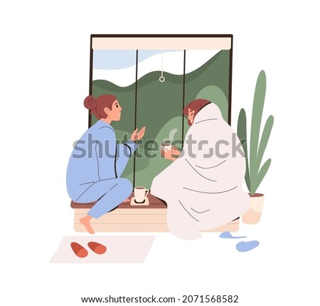 Similar – Image, Stock Photo Woman sitting with blanket near lake and mountains