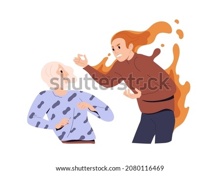 Angry people quarreling. Conflict between aggressive women in anger and rage. Fight of annoyed irritated characters shouting and screaming. Flat vector illustration isolated on white background Сток-фото © 