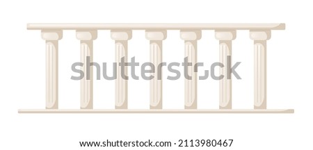 Balustrade with stone pillars for fencing and railing. Fence decoration. Balcony handrail with columns. Decorative architecture element. Flat vector illustration isolated on white background