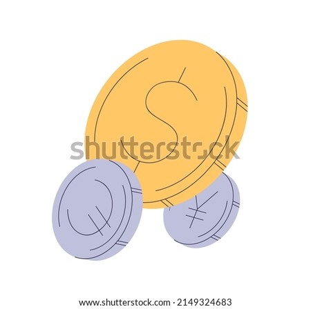 Dollar, euro and yen symbols on coins. American, European and Japanese money. USD, EUR, JPY currency exchange. Finance, economy concept. Flat vector illustration isolated on white background