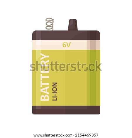 6V power battery pack icon. 6 V energy dry li-ion baterry of rectangle shape. Six volt, voltage lithium source for electric devices. Colored flat vector illustration isolated on white background