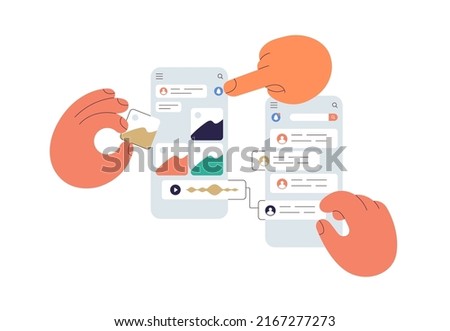 UI UX design of mobile app concept. Abstract phone application interface creation process. Making convenient layout of graphic widgets, content. Flat vector illustration isolated on white background