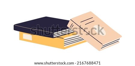 Closed paper books. Abstract literature for education, knowledge. Academic textbooks for studying, reading. Dictionaries, encyclopedias. Flat vector illustration isolated on white background