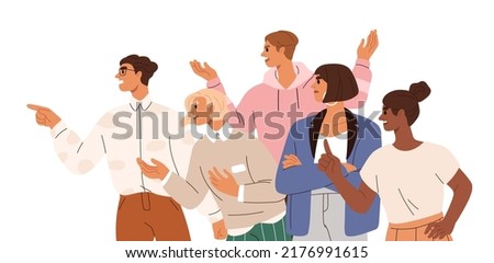 Angry annoyed group of people criticizing, accusing, blaming. Indignant discontent men and women expressing disapproval. Displeased society. Flat vector illustration isolated on white background Stockfoto © 