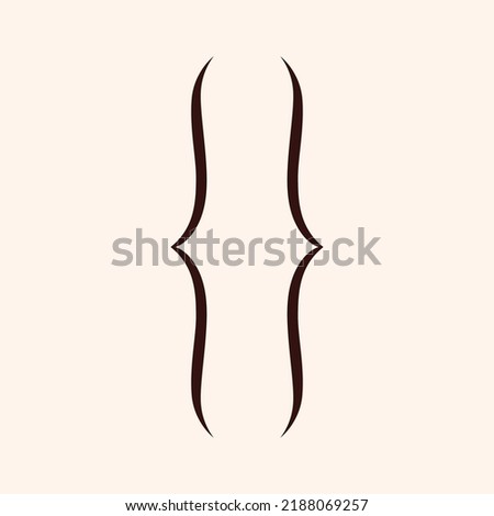 Curly brackets pair. Double braces, symmetric symbol for text quote, mathematics. Typography swirly mark, opening and closing frames, for punctuation in maths. Isolated flat vector illustration.