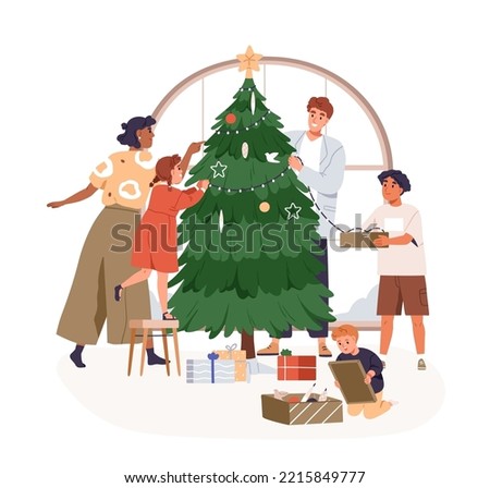 Similar – Image, Stock Photo Child decorating the tree seen from behind