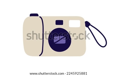 Compact camera, digital photo cam in retro style. Photography lens device of 00s. Photocamera, optical photographic gadget of 2000s. Flat vector illustration isolated on white background
