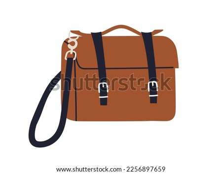 Satchel bag design. Stylish business solid handbag with strap in retro style. Fashion elegant women leather briefcase of rectangle shape. Flat vector illustration isolated on white background