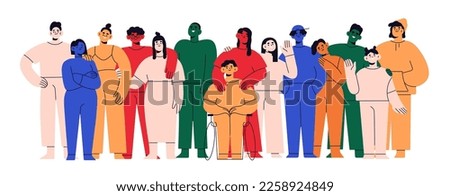 Abstract community, diverse people group portrait. Social diversity, support, equality concept. Friendly inclusive united society. Colored flat graphic vector illustration isolated on white background