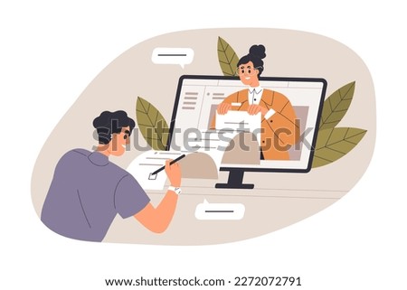 Online business communication, e-document signing concept. Electronic digital signature on employment agreement contract through internet. Flat graphic vector illustration isolated on white background