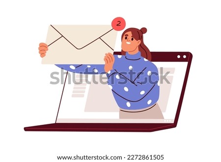 Inbox mail concept. New message notification, letter in online envelope. Newsletter in mailbox. E-mail marketing, subscription, communication. Flat vector illustration isolated on white background