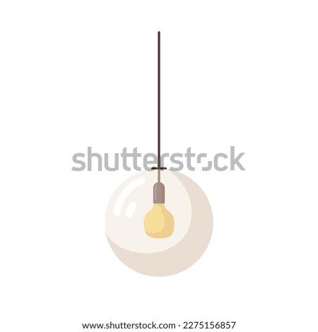 Pendant lamp, glass shade. Transparent sphere with lightbulb, electric light with lampshade, hanging on ceiling. Modern chandelier. Flat cartoon vector illustration isolated on white background