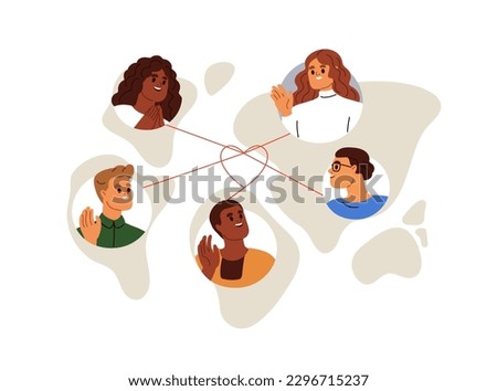 International communication, global networking, friendship concept. Peace, love in world society, community. Net of connections, contacts. Flat graphic vector illustration isolated on white background