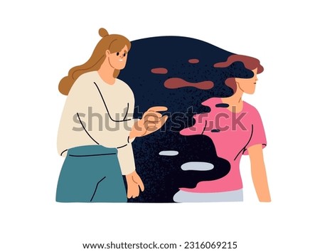 Friend loss. Sad woman missing dead gone departed person, losing relationship, partner. Death and breakup, friendship end concept. Flat graphic vector illustration isolated on white background