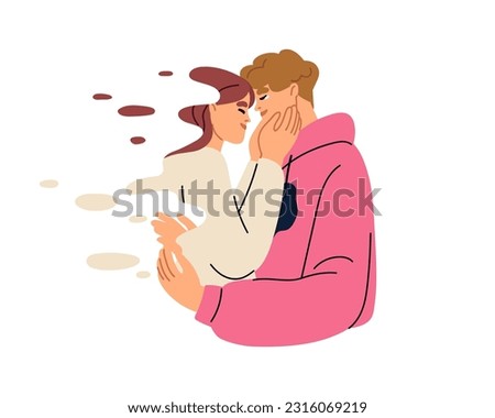 Man missing departed love partner, couple, left gone lost girl valentine. Romantic relationship loss, breakup concept. Widower mourning. Flat graphic vector illustration isolated on white background